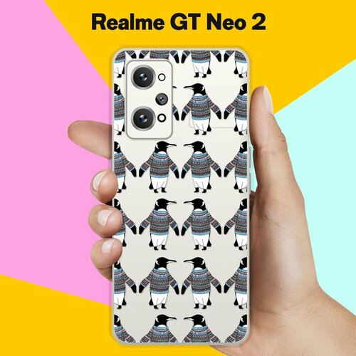 Силиконовый чехол на Realme GT Neo 2 Узор из пингвинов / для Реалми ДжиТи Нео 2 силиконовый чехол на realme gt neo 2 реалми gt нео 2 три кота