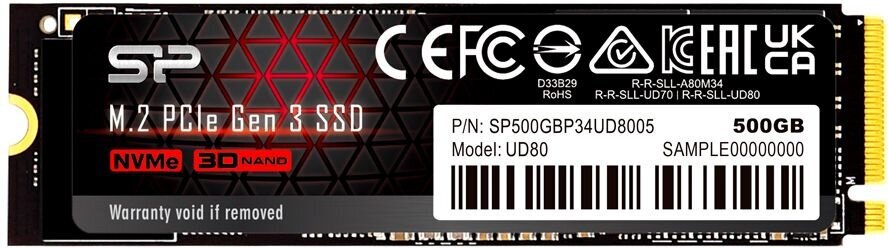 Накопитель SSD Silicon Power PCI-E 3.0 x4 500Gb SP500GBP34UD8005 UD80