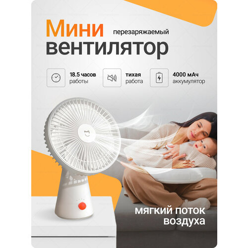 Портативный настольный вентилятор Xiaomi Mijia Desktop Fan 4000mAh ZMYDFS01DM белый CN переходник в подарок 2990₽