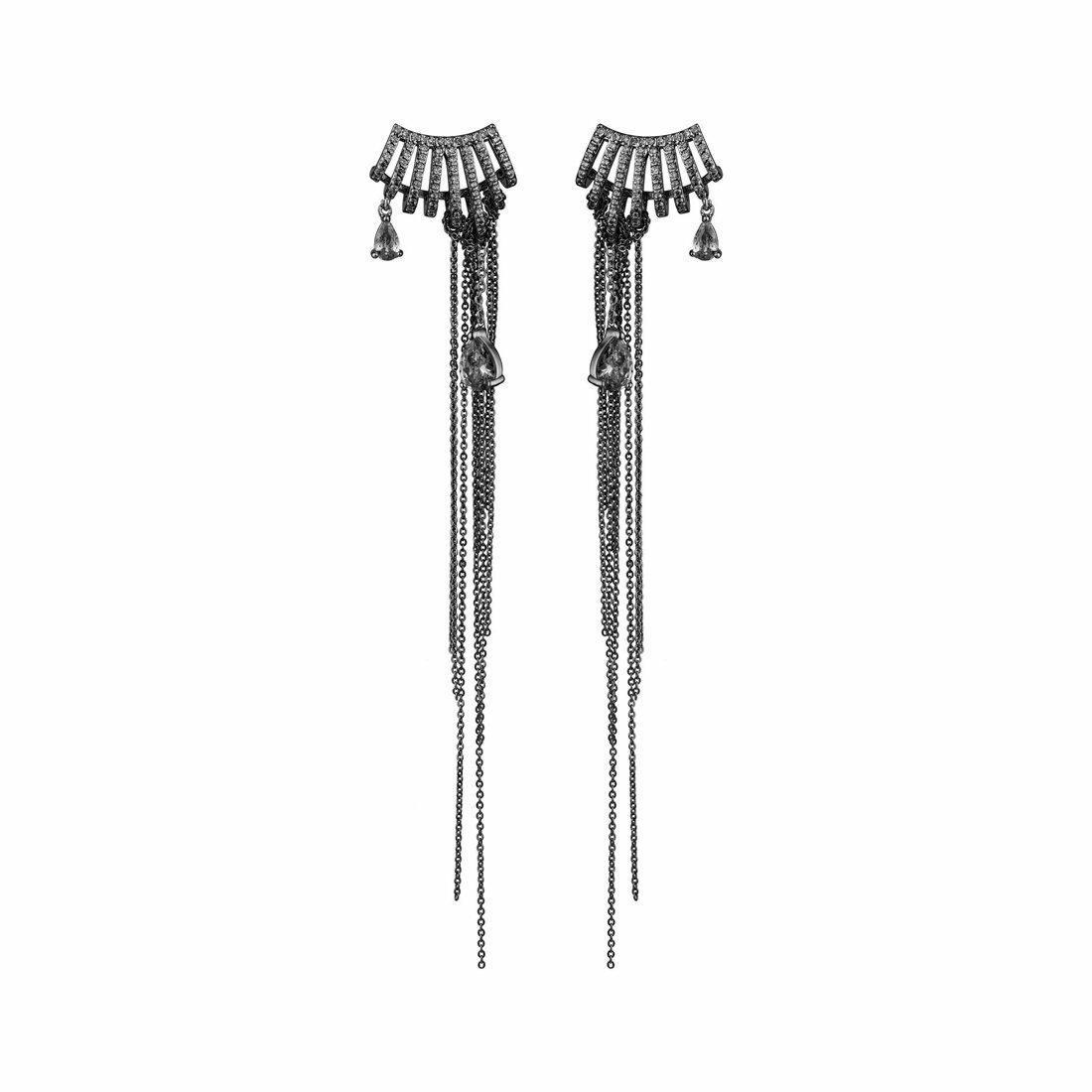 Серьги caviar jewellery, фианит, нанокристалл, размер 85 мм, черный
