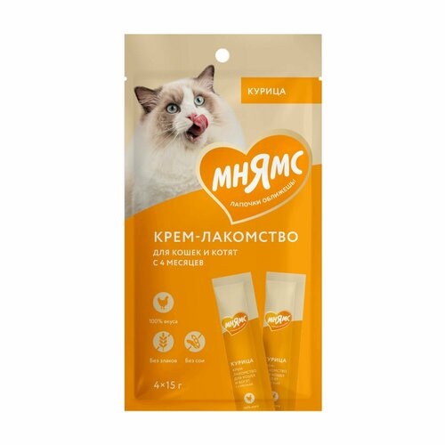 Мнямс Крем-лакомство для кошек с курицей 15 г х 4 шт. (3 шт в упаковке).