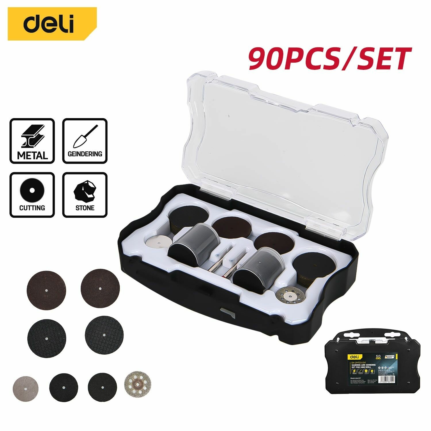 Набор оснастки для гравера (90 шт) Deli DH-ZMT03-EH1 хвостовик 32мм пласт. кейс