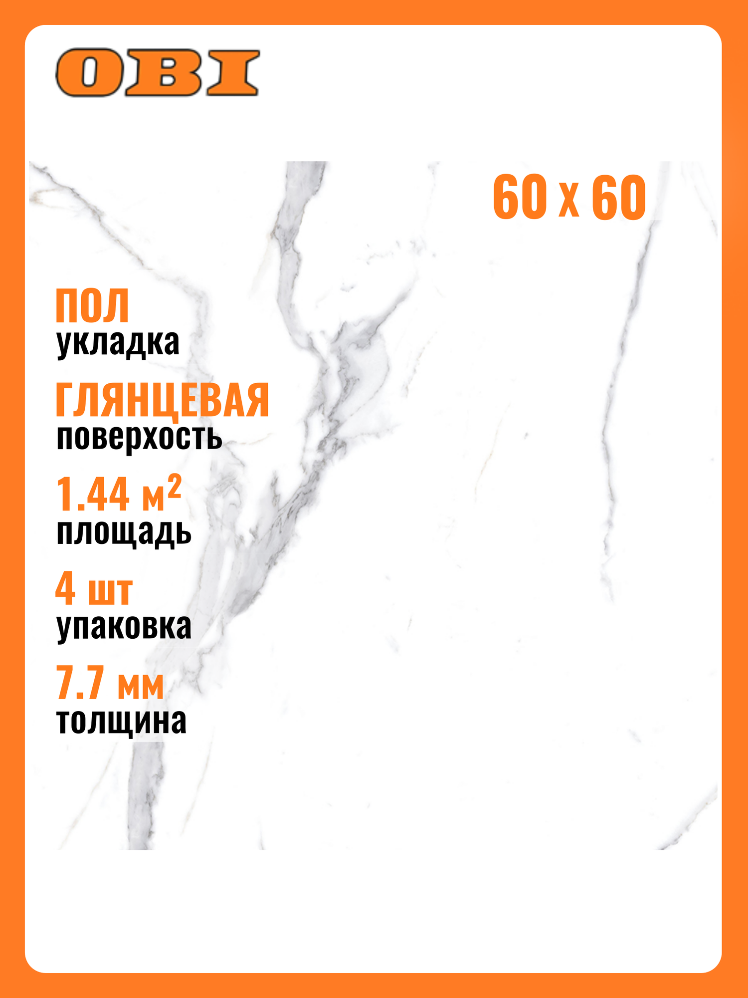 Керамогранит Ceradim Calacatta Splendid Silver белый 60х60 полированный