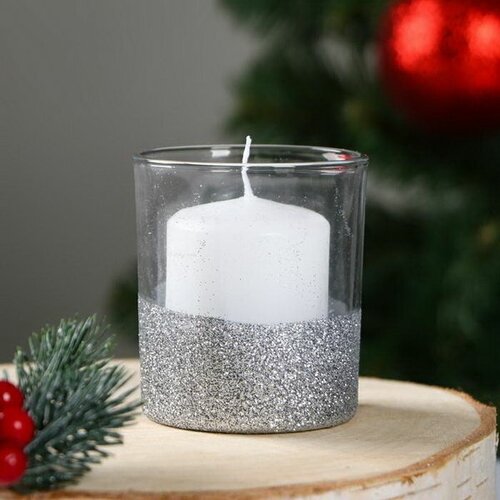 Свеча в стакане "Праздничная", 7.8х7 см, 27 ч, 265 г, серебро