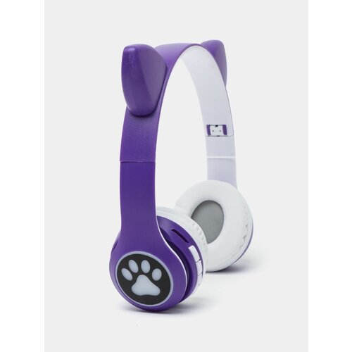 Наушники беспроводные детские VivaCat VС-1M violet Bluetooth 50 с ушками кошки светящиеся фиолетовый 99000₽