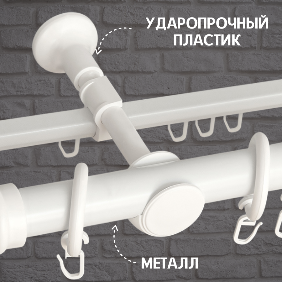 Карниз металлический Delfa Скандинавия, 2-рядный, белый, 240 см - фотография № 7