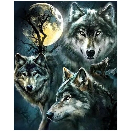 алмазная мозаика верность на подрамнике 40х50 см животные волки Алмазная мозаика на подрамнике 40х50 Ночные волки Животные