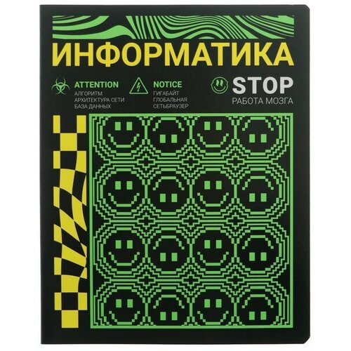 Тетрадь предметная Неоновый смайл, 48 листов в клетку Информатика, обложка мелованный картон, неоновая краска, блок 65 г/м