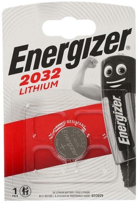 Дисковая батарейка Energizer CR2032 Lithium 3V BL1 , 1шт.