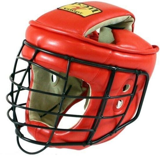 Ш44LИВ Шлем с маской ТИТАН-2 для Армейского Рукопашного Боя, иск. кожа, размер L (цвет красный)