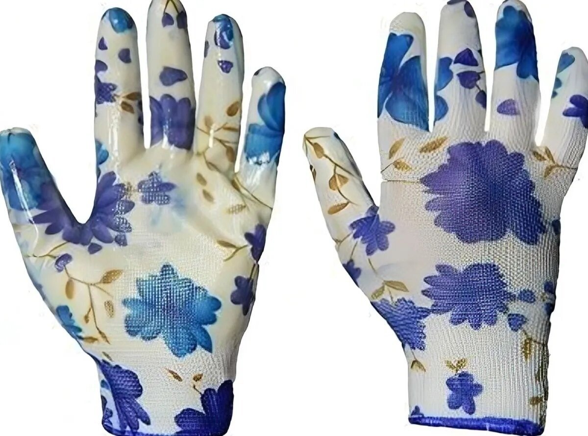 Перчатки многоразовые размер L (9) обливные с нитриловым покрытием для ухода за садово-огородными культурами для хозяйственных работ по дому на даче на приусадебном участке
