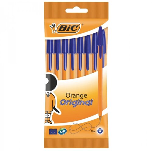 Набор шариковых ручек BIC Orange Fine (0.32мм, синий цвет чернил) пакет, 8шт, 3 уп. (919228)