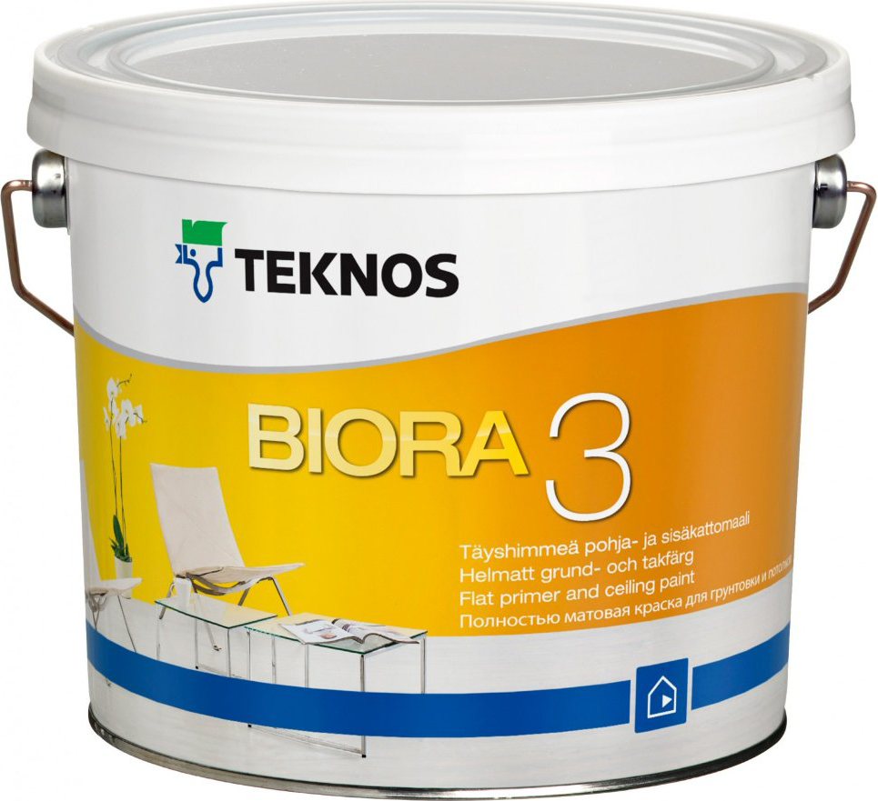 Teknos Biora Primer глубокоматовая грунтовочная краска для стен и потолков (белая, глубокоматовая, 2,7 л) - фотография № 10