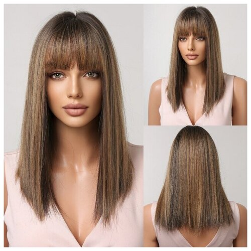 Длинный женский парик с челкой русый