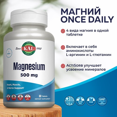 KAL Vitamins Magnesium Once Daily 500mg 60 caps