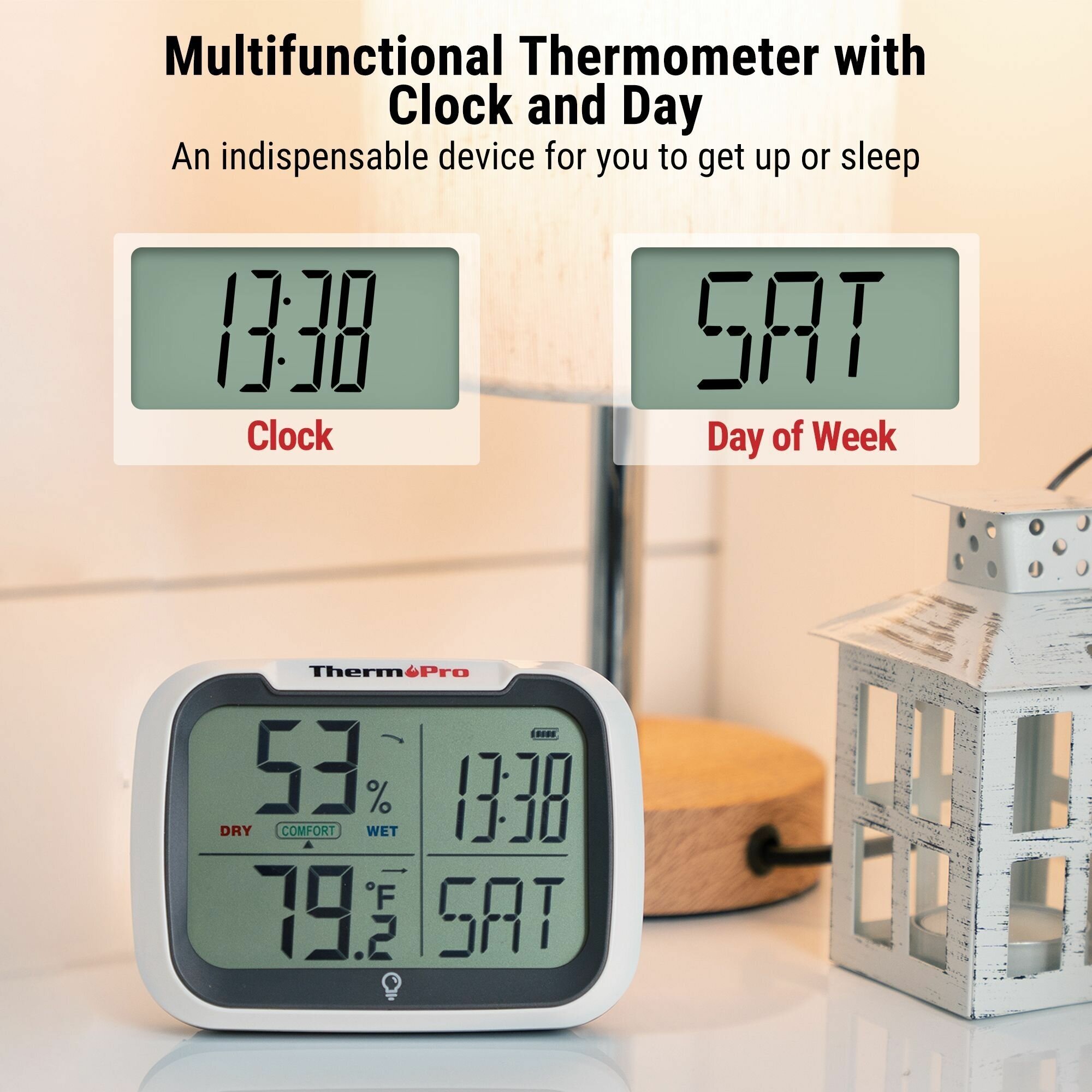 Домашний беспроводной цифровой Bluetooth термометр-гигрометр ThermoPro TP393 с большой подсветкой, с датой и часами - фотография № 4