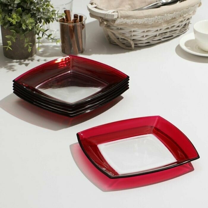 Набор тарелок Tokio, 6 шт, диаметр19,5 см, стекло, цвет красный