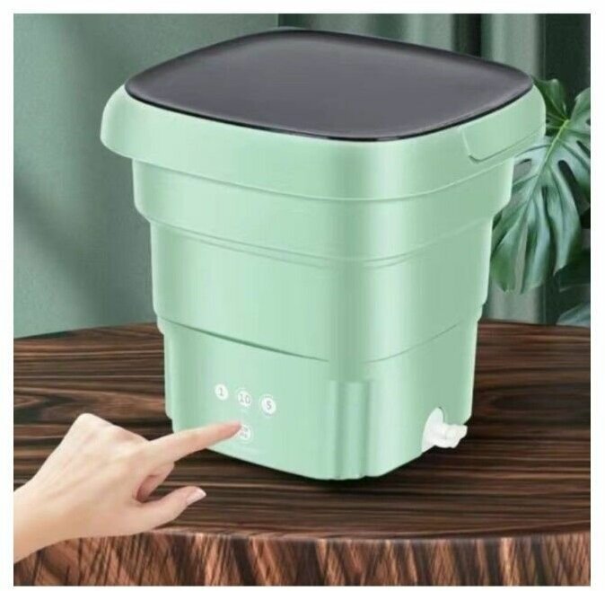 Мини стиральная машина автомат складная / Портативное ведро для стирки с отжимом зеленое - фотография № 10