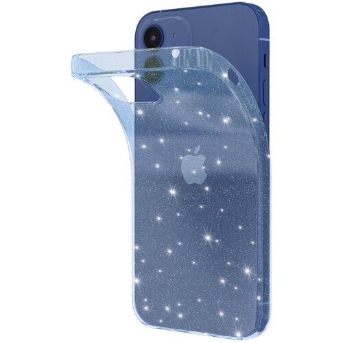 Чехол для iPhone 12 / iPhone 12 Pro / Чехол на Айфон 12 / Айфон 12 Про, прозрачный голубой с блестками