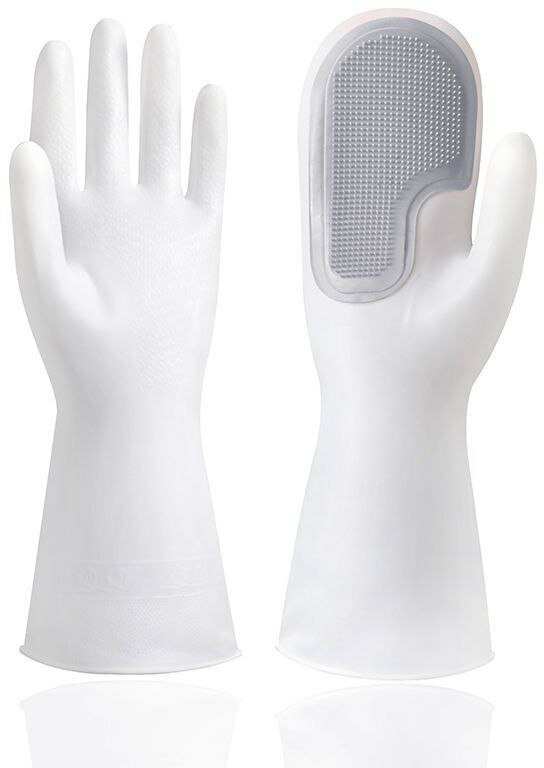 Многоразовые резиновые перчатки с щеткой для уборки и чистки - фотография № 1
