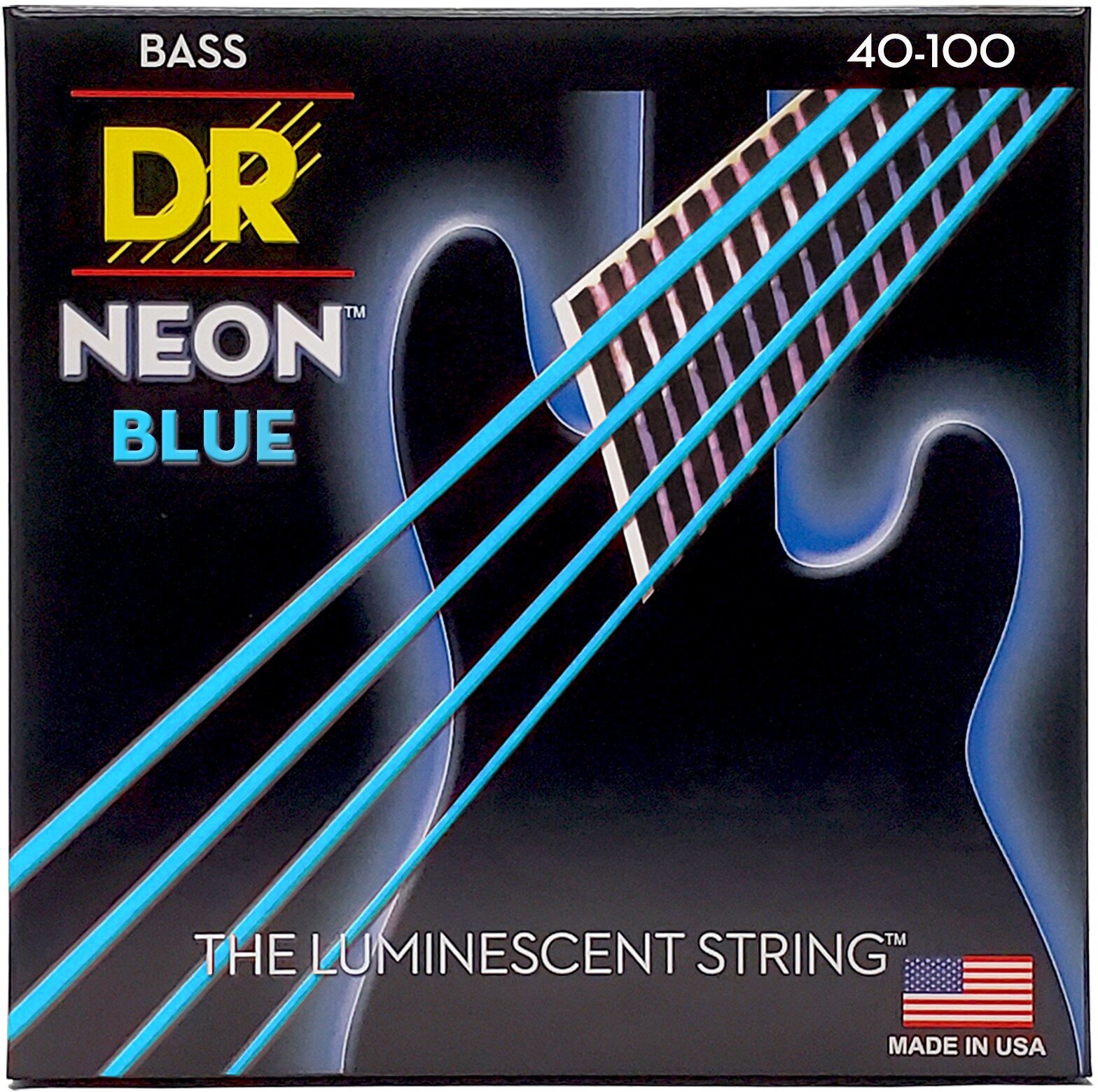 DR NBB-40 HI-DEF NEON струны для 4-струнной бас гитары с люминесцентным покрытием синие 40 100