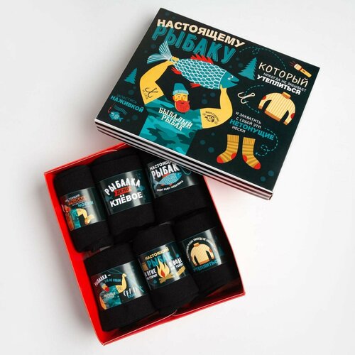 фото Мужские носки kaftan, 6 пар, подарочная упаковка, размер 36, синий, черный