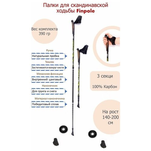 Палки для скандинавской ходьбы Finpole Geo T3 100% Carbon черно-зеленые (3 секции)