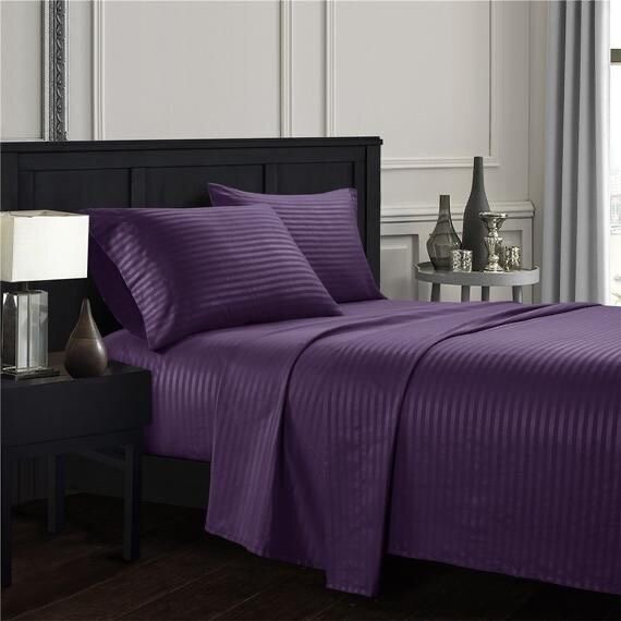 Комплект постельного белья Cheery home полисатин страйп однотонный цвет баклажановый.