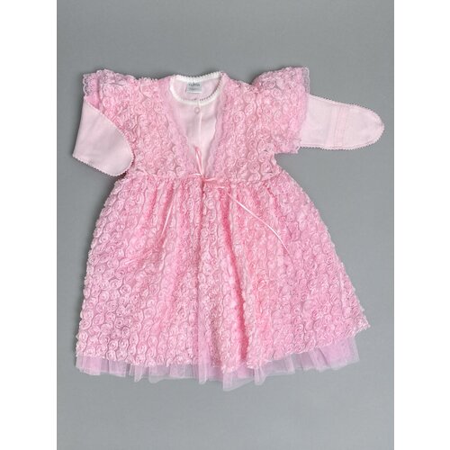 фото Комплект одежды clariss для девочек, комбинезон, нарядный стиль, застежка под подгузник, размер 20 (62-68), розовый