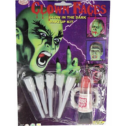 Набор вампира 3 в 1 (ногти, челюсти, искусственная кровь) вампирские клыки на зубы на хэллоуин светятся в темноте накладная челюсть для вампира helloween