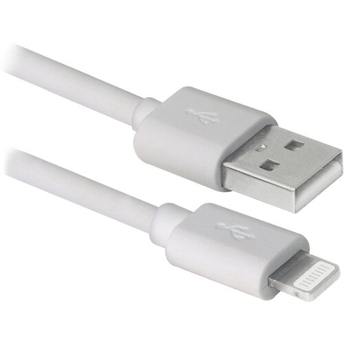 Кабель Defender USB - Apple Lightning (ACH01-03BH), 1 м, 1 шт., белый кабель partner магнитный usb 2 0 apple iphone ipod ipad с разъемом 8pin 1 2м нейлон пр033505