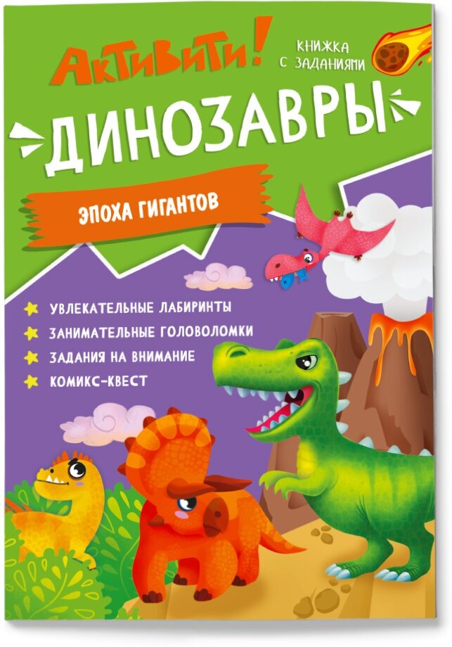 Активити. Книжка с заданиями: Россия, Космос, Мир, Динозавры. 21х29,7 см 16 стр. Геодом