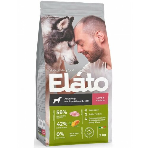Elato (Элато) Корм сухой для собак Holistic, для средних и крупных пород, с ягненком и олениной, 2 кг