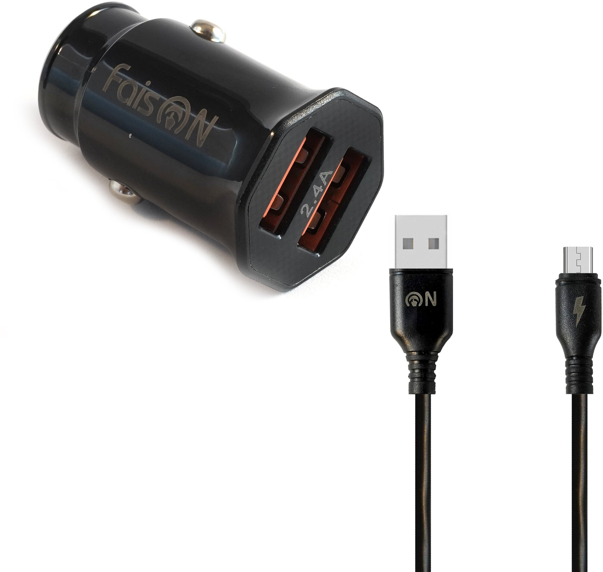 Автомобильная зарядка 2xUSB FaisON A-20 EDGE 2.4 A кабель микро USB 1.0м черный