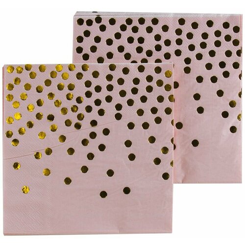 Салфетки бумажные, Золотое конфетти, Розовый/Золото, Металлик, 33*33 см, 12 шт.
