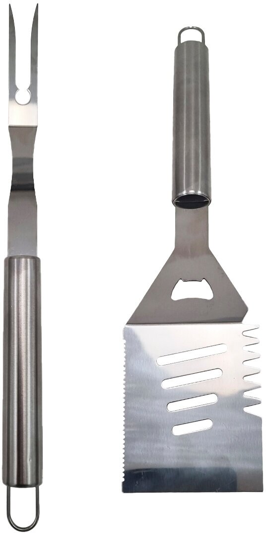 Набор кухонных принадлежностей: лопатка кулинарная и вилка для барбекю (BBQ) и гриля, из нержавеющей стали, 2 предмета - фотография № 2