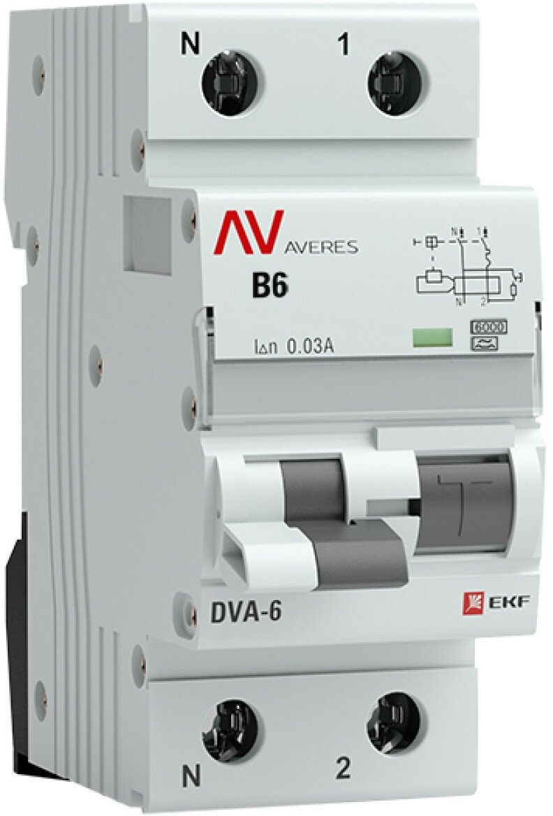 Дифференциальный автомат DVA-6 1P-N 6А (B) 30мА (A) 6кА EKF AVERES