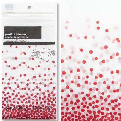 Скатерть одноразовая/Скатерть праздничная, Конфетти, Белый/Красный, 137*274 см, 1 шт.