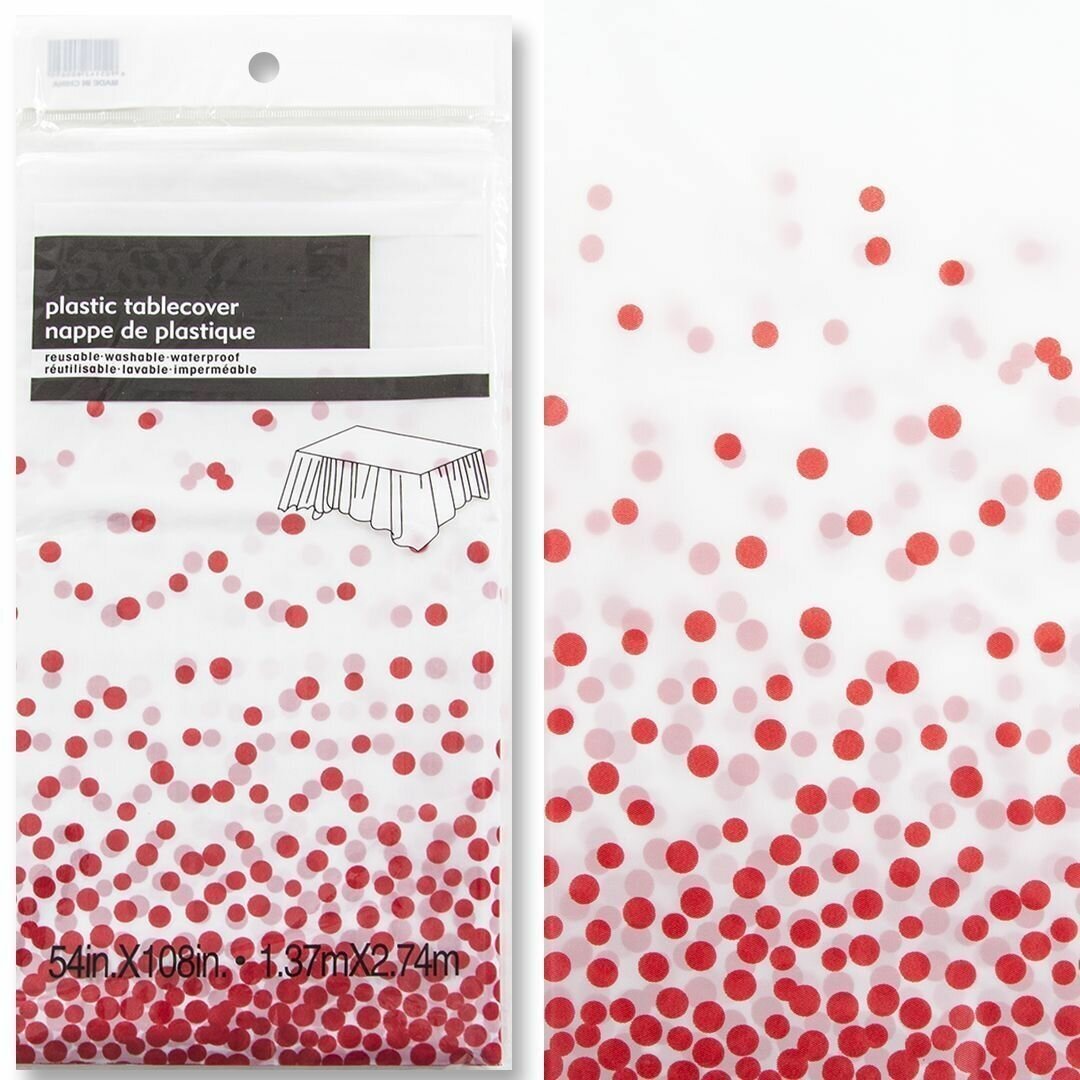 фото Скатерть одноразовая/Скатерть праздничная, Конфетти, Белый/Красный, 137*274 см, 1 шт.