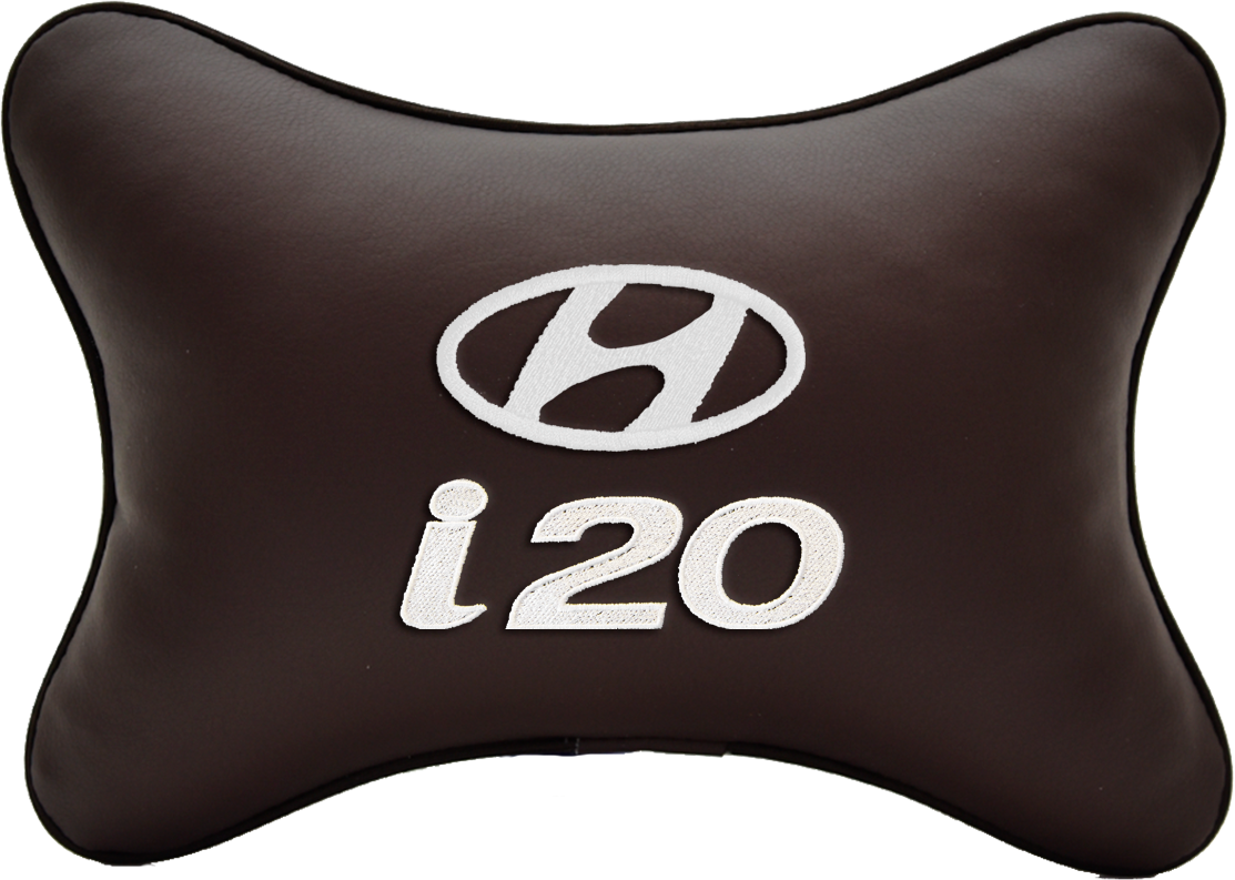 Подушка на подголовник экокожа Coffee с логотипом автомобиля HYUNDAI i20