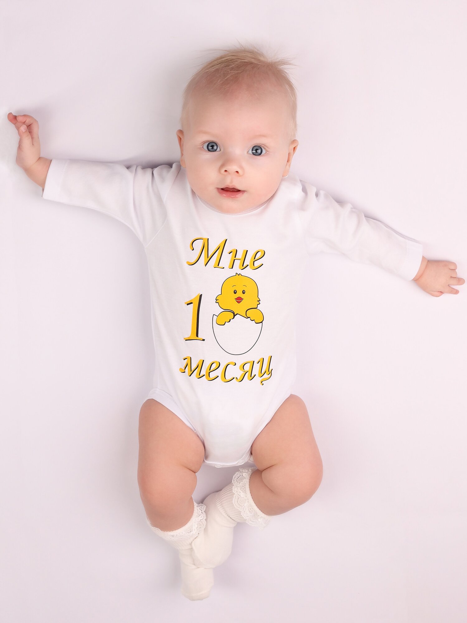 Боди Валерия Мура с длинным рукавом цыпленок "Мне 1 месяц", 62