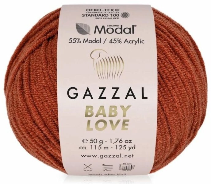 Пряжа Gazzal Baby Love кирпичный (1633), 55%модал/45%акрил, 115м, 50г, 1шт