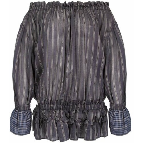 Блуза  Hache, нарядный стиль, полупрозрачная, манжеты, в клетку, размер 44, синий