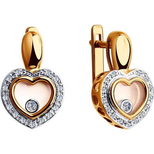 Серьги Diamant online, красное золото, 585 проба, сапфировое стекло, бриллиант, перламутр, длина 1.8 см