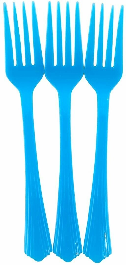 Одноразовые вилки для праздника пластиковые, Премиум, Голубой, 17 см, 10 шт.