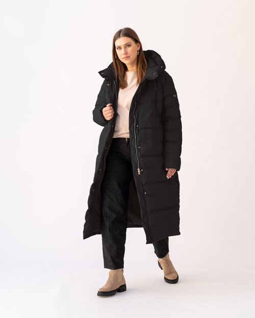 Пальто  Modress зимнее, силуэт прямой, удлиненное, размер 76, черный