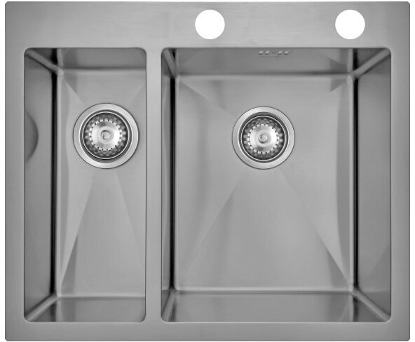 Кухонная мойка Seaman Eco Marino SMV-575DL, два отверстия (Ø35мм), комплектация с вентиль-автоматом Нержавеющая сталь