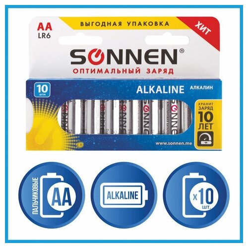 Батарейка Sonnen AA/LR06 (1.5 В) алкалиновая (блистер, 10шт.) (451086), 6 уп.