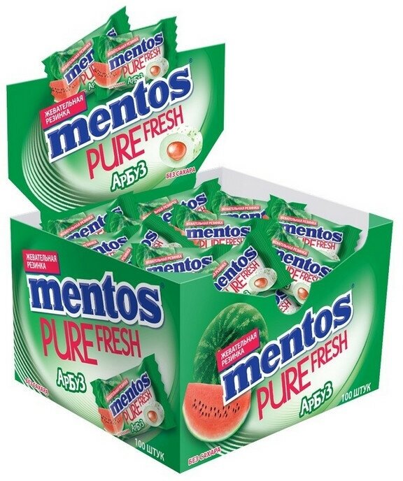 Жевательная резинка Mentos Pure Fruit Арбуз (100 штук в упаковке)