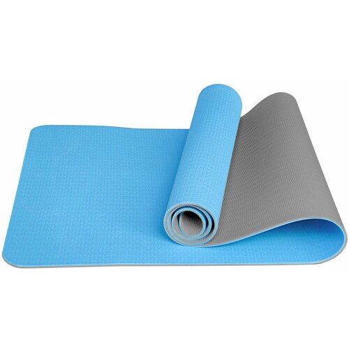 фото Мат для йоги двухцветный, tpe, 183х61х0,6 см, голубой-серый нет бренда